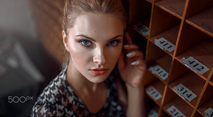 women, face, Damian Piórko, blue eyes, blonde, portrait, depth of field, Carla Sonre, HD wallpaper