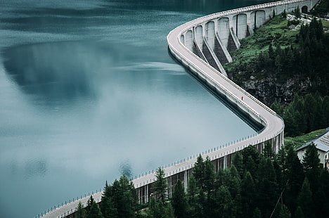 calm body of water, forest, water, lake, dam, reservoir, HD wallpaper HD wallpaper
