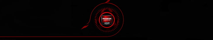 кръгло червено и черно лого, AMD, Radeon, черно, HD тапет