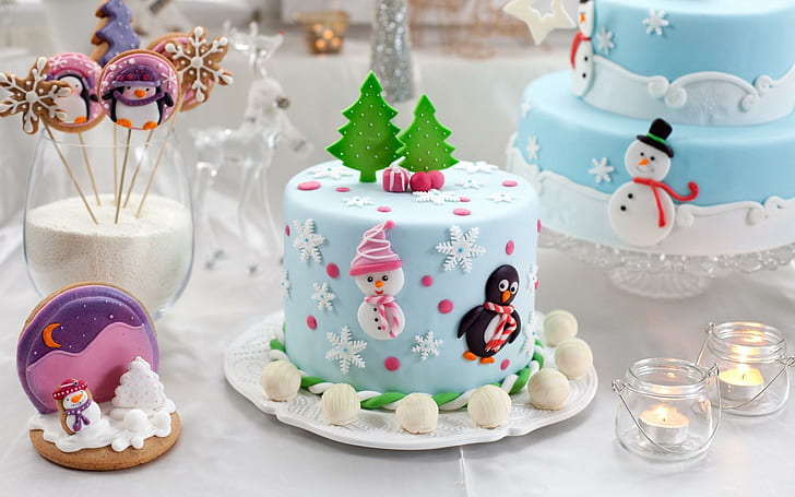 Cakes Figurines Christmas Dessert Pastry New Year, cakes, figurines, christmas, dessert, pastry, year, HD wallpaper