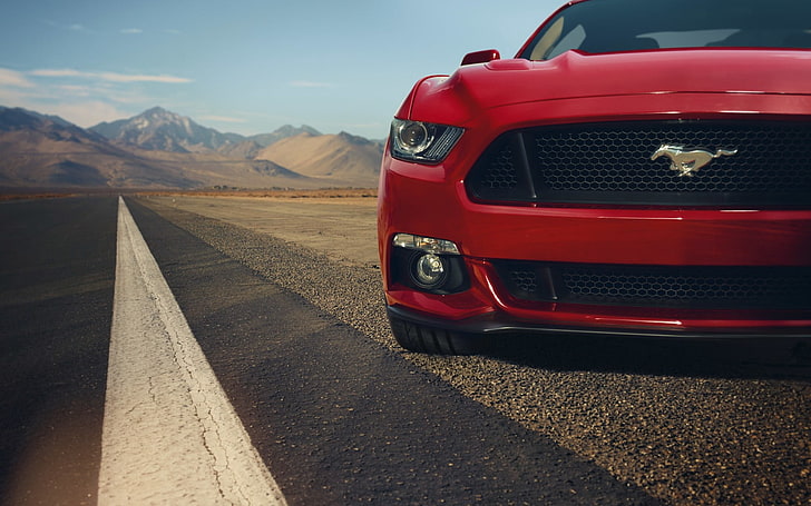 red Ford Mustang coupe, ford, mustang, gt, red, front, muscle car, before, HD wallpaper