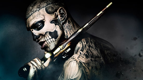 arme à feu, hommes, anneaux de nez, Rico The Zombie, tatouage, Fond d'écran HD HD wallpaper