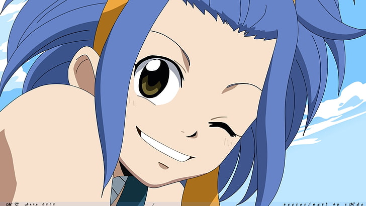 personagem de anime masculino de cabelos azuis, cauda de fada, levy mcgarden, menina, cabelo azul, flerte, HD papel de parede