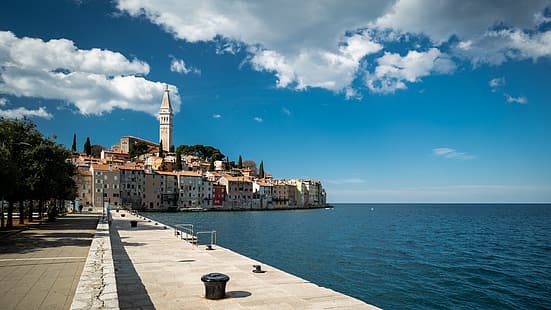海、遊歩道、クロアチア、ロヴィニ、 HDデスクトップの壁紙 HD wallpaper
