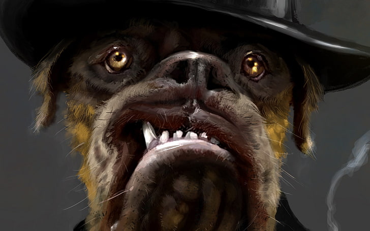 Hunde Illustrationen Mafia Kunstwerk Bulldogge kappen 2560x1600 Tiere Hunde HD Art, Hunde, Illustrationen, HD-Hintergrundbild