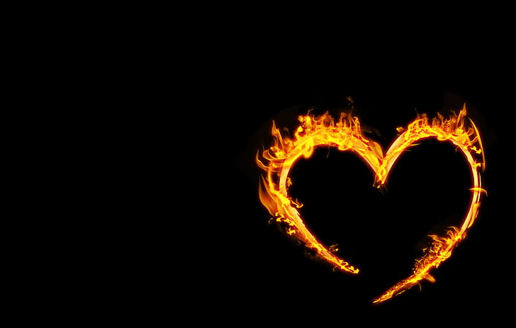 background, fire, flame, heart, burning, HD wallpaper