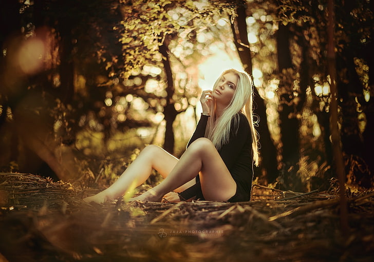perempuan, hutan, berambut pirang, Julien Fischer, Wallpaper HD