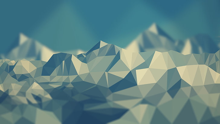 white geometrical wallpaper, low poly, mountains, simple, HD wallpaper
