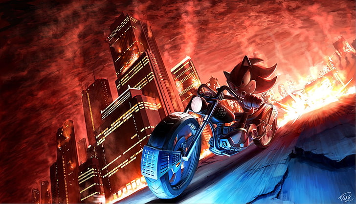 girl riding motorcycle character digital wallpaper, Sonic, Shadow the Hedgehog, Sonic the Hedgehog, HD wallpaper