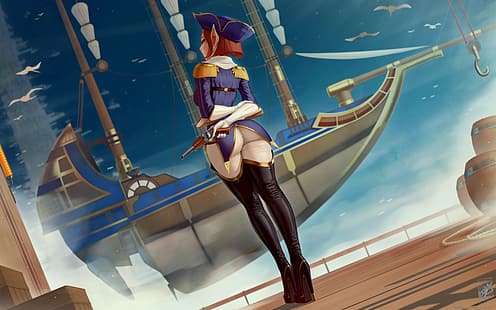 Captain Amelia, Treasure Planet, 디즈니, 판타지 소녀, 가상의 인물, 2D, 삽화, 그림, 팬 아트, TheMaestroNoob, HD 배경 화면 HD wallpaper