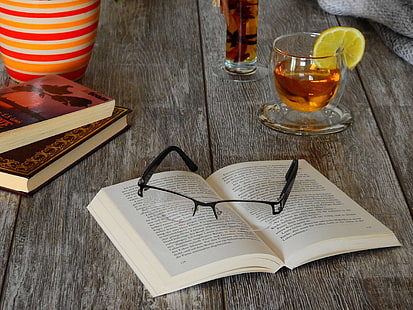 livro, bebida, fonte, vidro, óculos, aprender, literatura, página, papel, ler, T, texto, HD papel de parede HD wallpaper