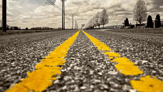 droga, droga, asfalt, niekończące się, zdjęcie, czarno-białe, monochromatyczne, Tapety HD HD wallpaper