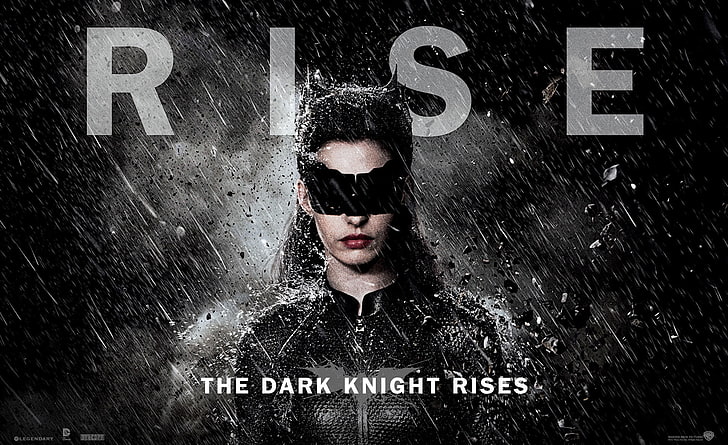 Темная рыцарь поднимается, Женщина-кошка 2012, Rise The Dark Knight Rises, постер, Фильмы, Бэтмен, Энн Хэтэуэй, Женщина-кошка, 2012, фильм, Темный рыцарь, поднимается, HD обои