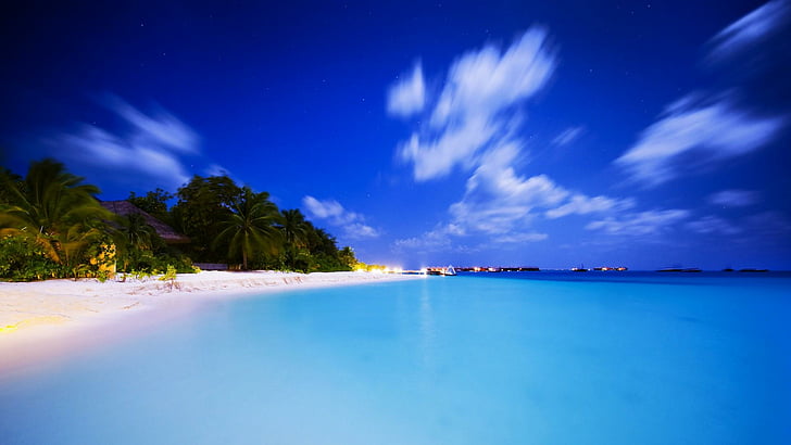 лято, синьо небе, синя вода, море, плаж, ваканция, екзотика, пътуване, тропически, HD тапет