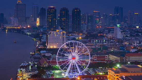 cityscape، عجلة فيريس، تايلاند، الساحل، خلفية HD HD wallpaper