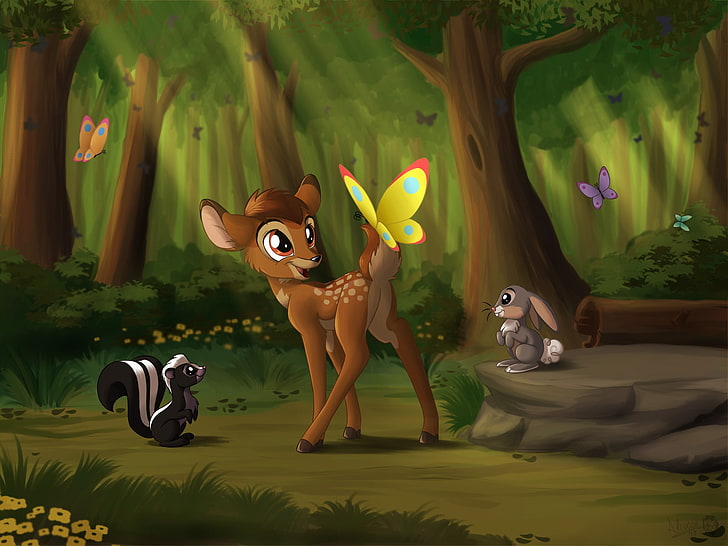 Butterfly, nature, fawn, Bunny, Bambi, skunk, by Sirzi, HD wallpaper |  Wallpaperbetter