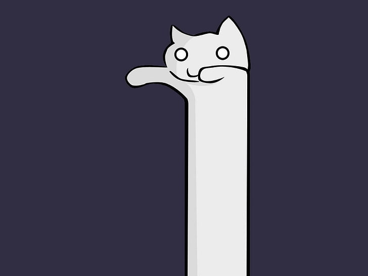 ilustracja biały kot, długi kot, niebieski, biały, kot, minimalizm, zwierzęta, Tapety HD