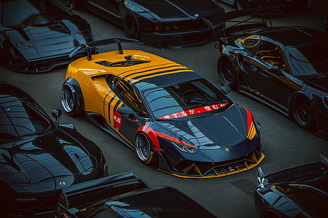 жълто и черно Lamborghini Huracan купе, Lamborghini, кола, превозно средство, Lamborghini Huracan, тунинг, HD тапет HD wallpaper