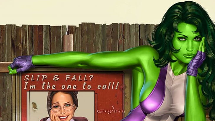 She Hulk HD, slip and fall im the one call signage, comics, hulk, she, HD wallpaper