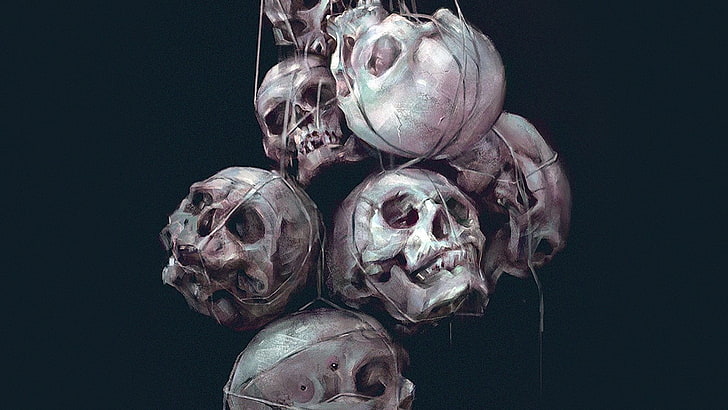 lote de cráneo humano, fondo simple, minimalismo, arte digital, cráneo, pintura, Fondo de pantalla HD