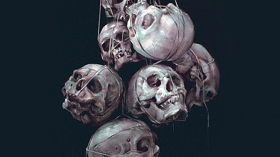 human skull lot, simple background, minimalism, digital art, skull, painting, HD wallpaper HD wallpaper