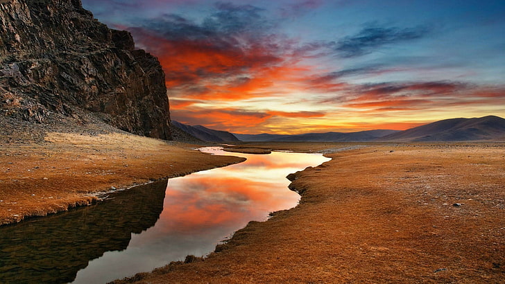 sungai di gurun, refleksi, sungai, Wallpaper HD