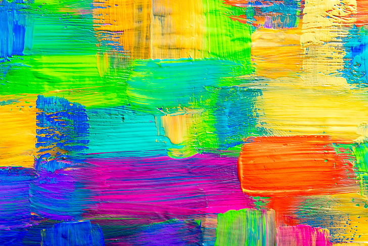 green, purple, and yellow abstract painting, paint, colors, texture, acrylic, HD wallpaper