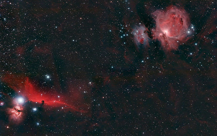 space, NASA, Orion, nebula, stars, black, red, HD wallpaper