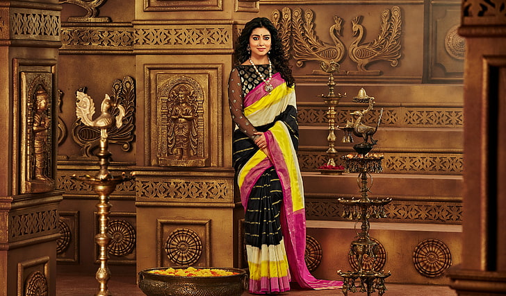 Pakaian etnis, Shriya Saran, Tradisional, Aktris, Saree, Wallpaper HD