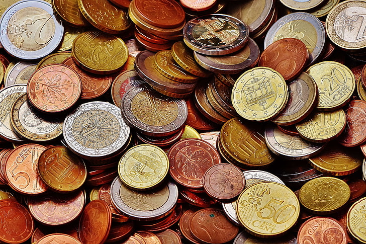 coins, currency, euro, euro cents, finance, loose change, metal money, money, specie, coin, HD wallpaper