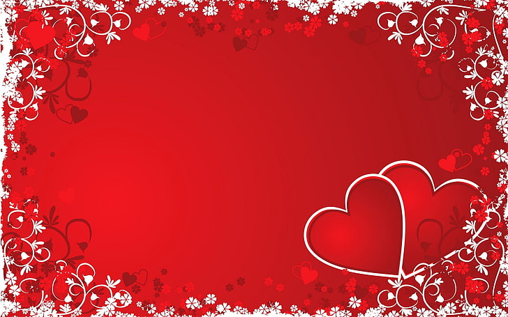 vita och röda hjärtan och blommor gränsar illustration, hjärta, bild, brevigenkänning, vykort, HD tapet