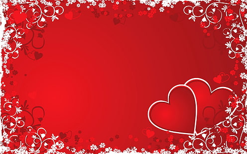 ilustrasi perbatasan hati dan bunga putih dan merah, hati, gambar, pengenalan huruf, kartu pos, Wallpaper HD HD wallpaper