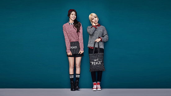 жени в сиви и червени пуловери, K-pop, AOA, Choa, Seolhyun, HD тапет HD wallpaper