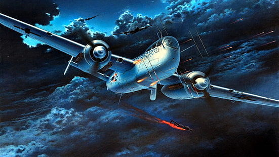 aircraft illustration, World War II, aircraft, military, military aircraft, Luftwaffe, Germany, airplane, night, HD wallpaper HD wallpaper