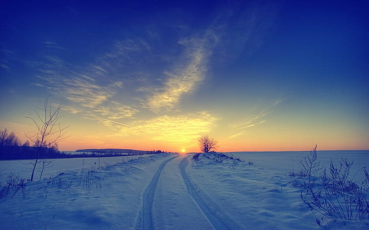 الطبيعة والثلج والشتاء والمناظر الطبيعية والسماء وضوء الشمس، خلفية HD