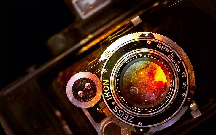fotocamera Zeiss Ikon nera e grigia rotonda, Artificiale, Fotocamera, Carlzeiss, Lente, Retro, Vintage, Sfondo HD
