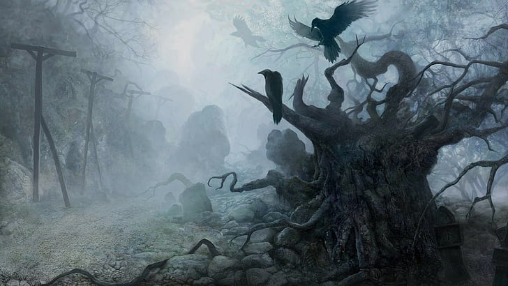 horror, assustador, árvores mortas, HD papel de parede