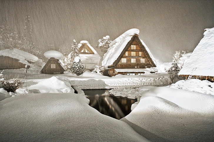 Man Made, Shirakawa, Gifu Prefecture, Japan, Snowfall, Village, Winter, HD wallpaper