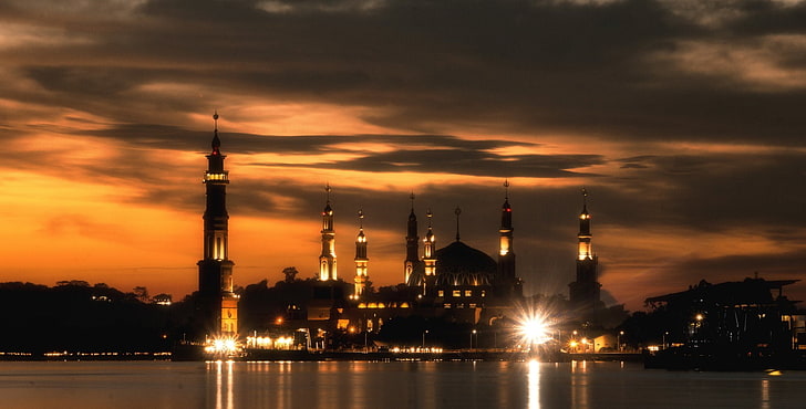 Religious, Samarinda Islamic Center, Borneo, East Kalimantan Province, Indonesia, Islam, Night, Samarindra, HD wallpaper