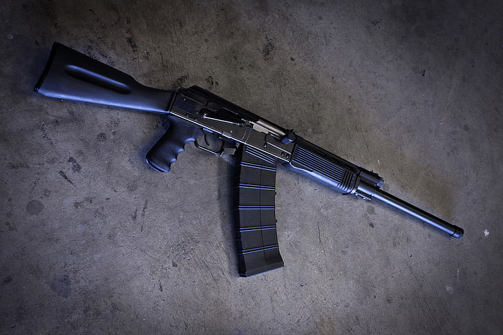 black assault rifle, background, the gun, carabiner, Saiga-12K, self-loading, HD wallpaper