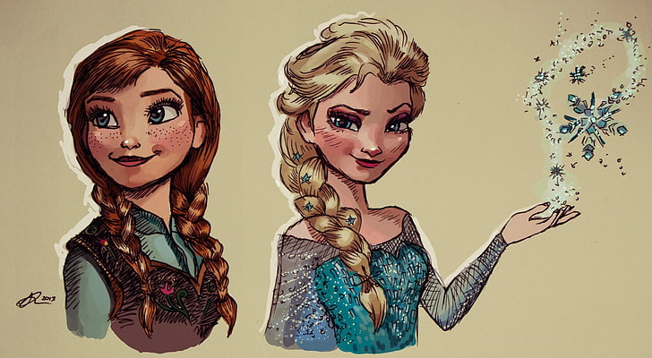 Disney Anna ve Elsa çizim, Film, Dondurulmuş, Anna (Dondurulmuş), Arendelle, Elsa (Dondurulmuş), Dondurulmuş (Film), Kar, HD masaüstü duvar kağıdı