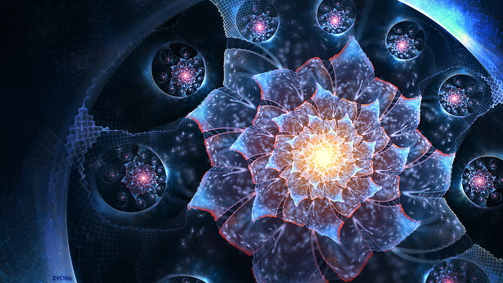 blue and pink digital wallpaper, abstract, fractal flowers, fractal, HD wallpaper