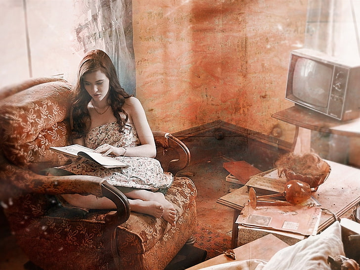 leyendo, libro, mujer, sofa, HD wallpaper
