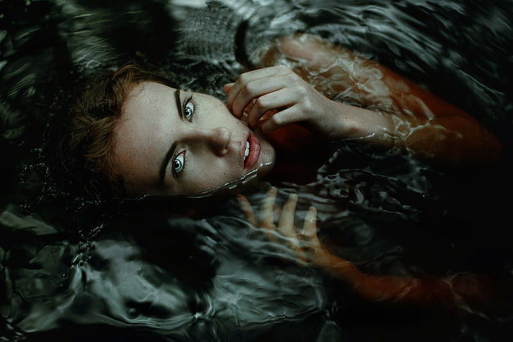 Frauen, Rotschopf, blaue Augen, Wasser, nasses, nasses Haar, nasser Körper, HD-Hintergrundbild