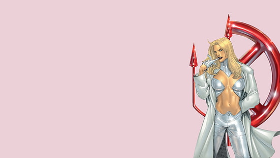 Emma Frost, Marvel Comics, illustration, comics, pink background, X-Men, HD wallpaper HD wallpaper