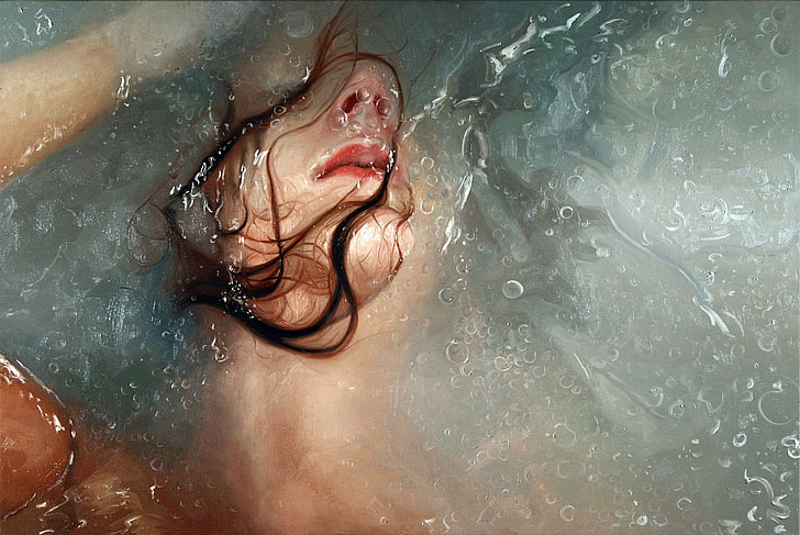 women, water, wet hair, painting, artwork, HD wallpaper
