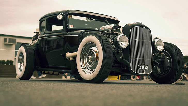 kendaraan hitam vintage, mobil, Ford, Roadster, Mobil vintage, hotrod, Wallpaper HD