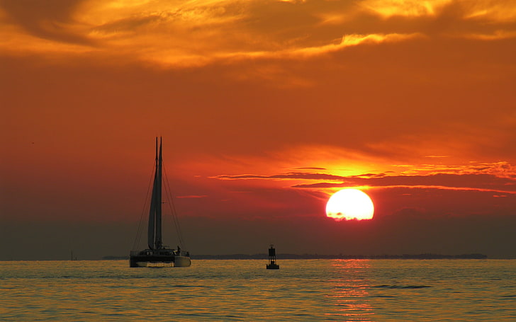 photo of sunset, sunset, Bui, catamaran, HD wallpaper