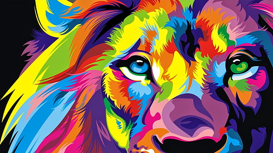 สีชมพู, จินตนาการ, ภาพวาด, นามธรรม, ตา, ส้ม, จ้ำ, ขาว, ดำ, สัตว์, สีม่วงแดง, สีฟ้า, สีน้ำเงิน, สีแดง, สีเหลือง, colorfull, สี, สิงโต, วอลล์เปเปอร์ HD HD wallpaper