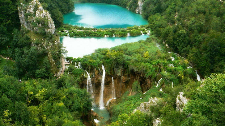 プリトヴィッツェ湖群国立公園クロアチアの風景壁紙1920×1080、 HDデスクトップの壁紙